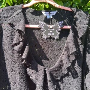 Old Navy Black Eyelet Ruffle Cardigan (Anna Sui Collaboration)